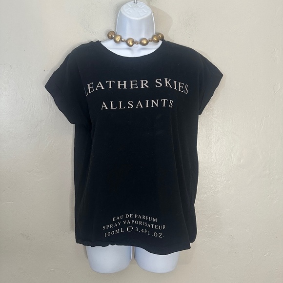 Allsaints Leather Skies T Shirt XS/Small Gently worn 100% cotton 19" armpits - Picture 1 of 3